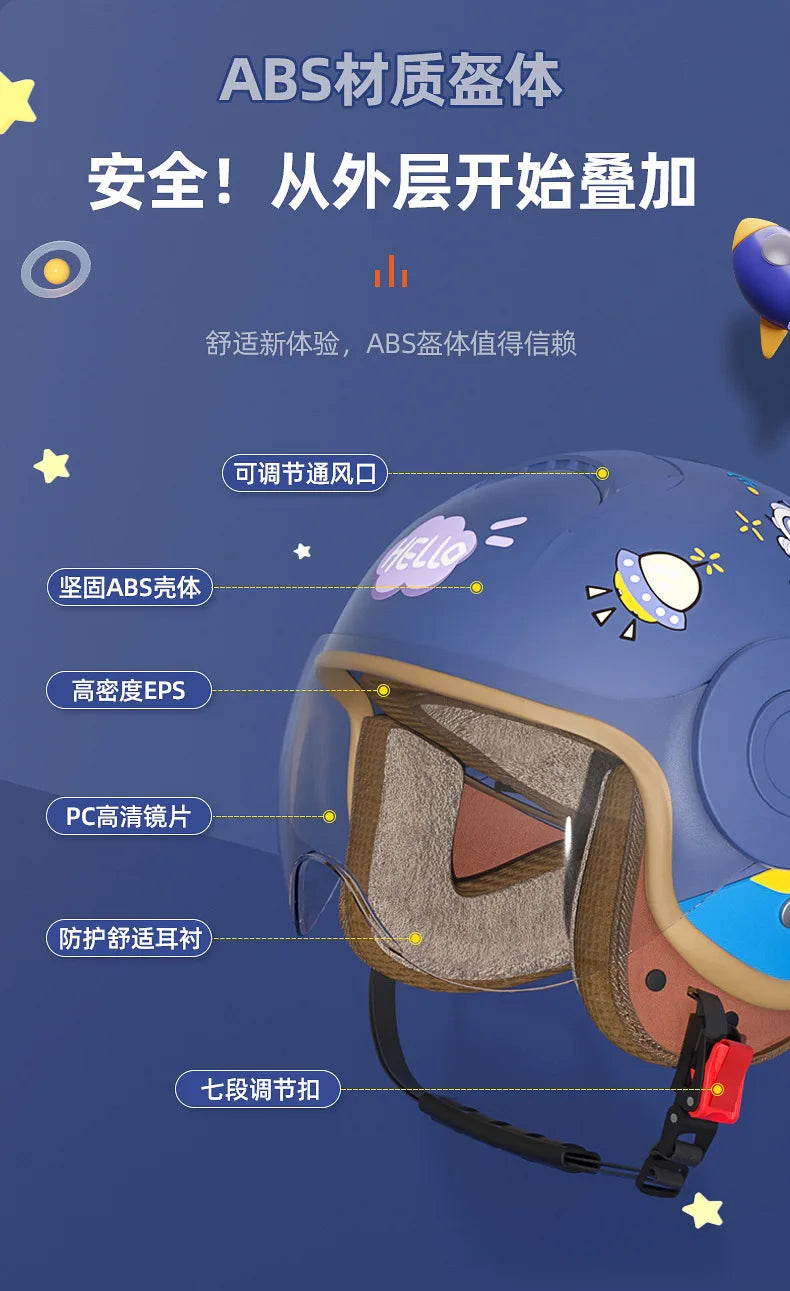 Children's Four Seasons Helmet New National Standard Class A 3C Certification Cartoon Electric Vehicle Helmet Motorcy Casco Moto