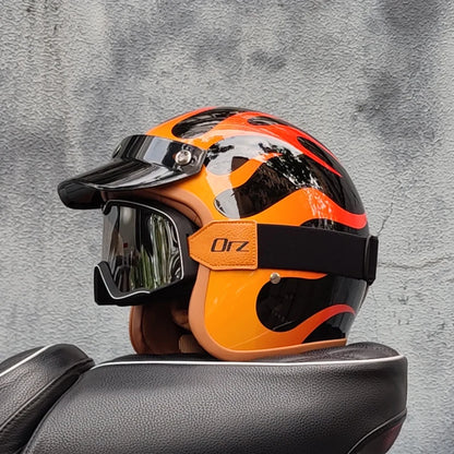 ORZ Retro Half Open Motorcycle Helmet Retro Cruising 3/4 Couple Helmet Coffee Shop Motorcycle Hat