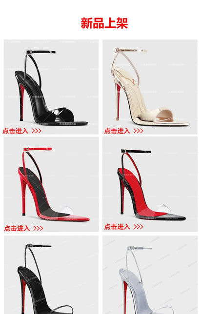 2025 new sexy high-heeled shoes with pointed toes exposed, straight buckle strap, thin heel sandals, women's fashion shoes