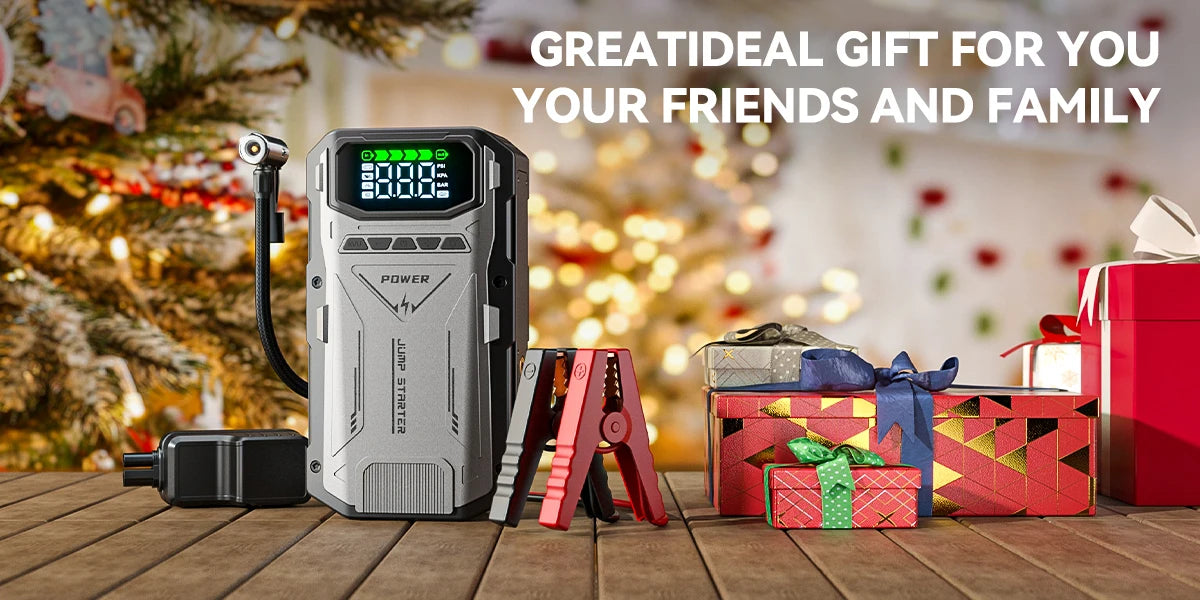 Portable Car Jump Starter With Air Compressor, 5000A Peak(7.5L Gas, 6.0L Diesel) , Jump Starter Battery PackWith150 PSl Tire Inf