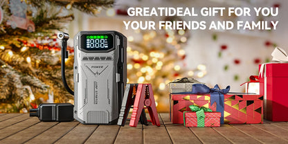 Portable Car Jump Starter With Air Compressor, 5000A Peak(7.5L Gas, 6.0L Diesel) , Jump Starter Battery PackWith150 PSl Tire Inf
