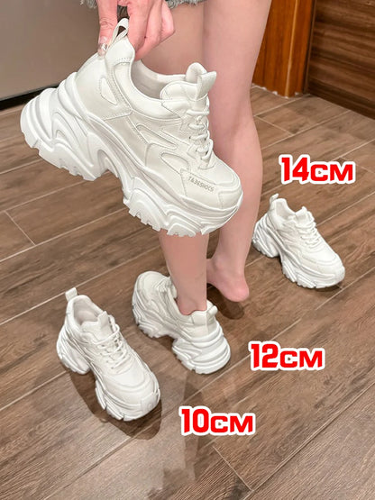 ZJR 14cm Chunky Sneakers for Women Super Increasing Women Shoe High Quality Real Leather Shoes Lightweight Platform Shoes 8-14cm