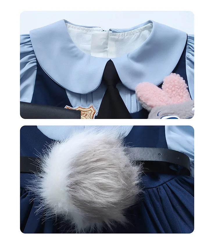 Judy Officer Costumes Short-Sleeved Lolita Dress Girls Halloween Carnival Cosplay Rabbit Fancy Dress Birthday Gift for Girls