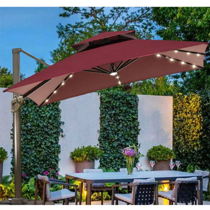 Led Big Size Umbrella Parasol Metal 3M Dia Solar Panel Patio Restaurant Umbrella Outdoor Garden Nature Wholesale Beach Umbrellas