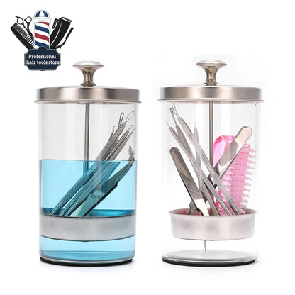 Barber Disinfectant Jar Comb Sterilization Tank Glass Disinfecting Canister Nail Tool Hairdresser Supplie Salon Sterilize Bottle