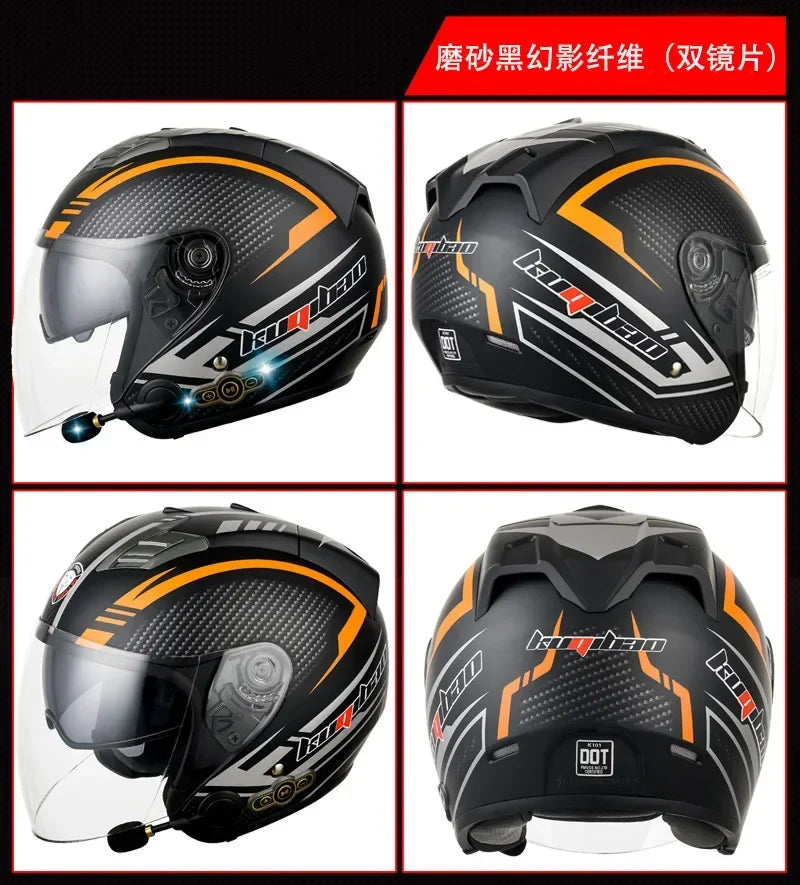 HOT DOT Approved Open Face 3/4 Motorcycle Helmet with Build-In Bluetooth Headset Earphone and Detachable Liner for honda