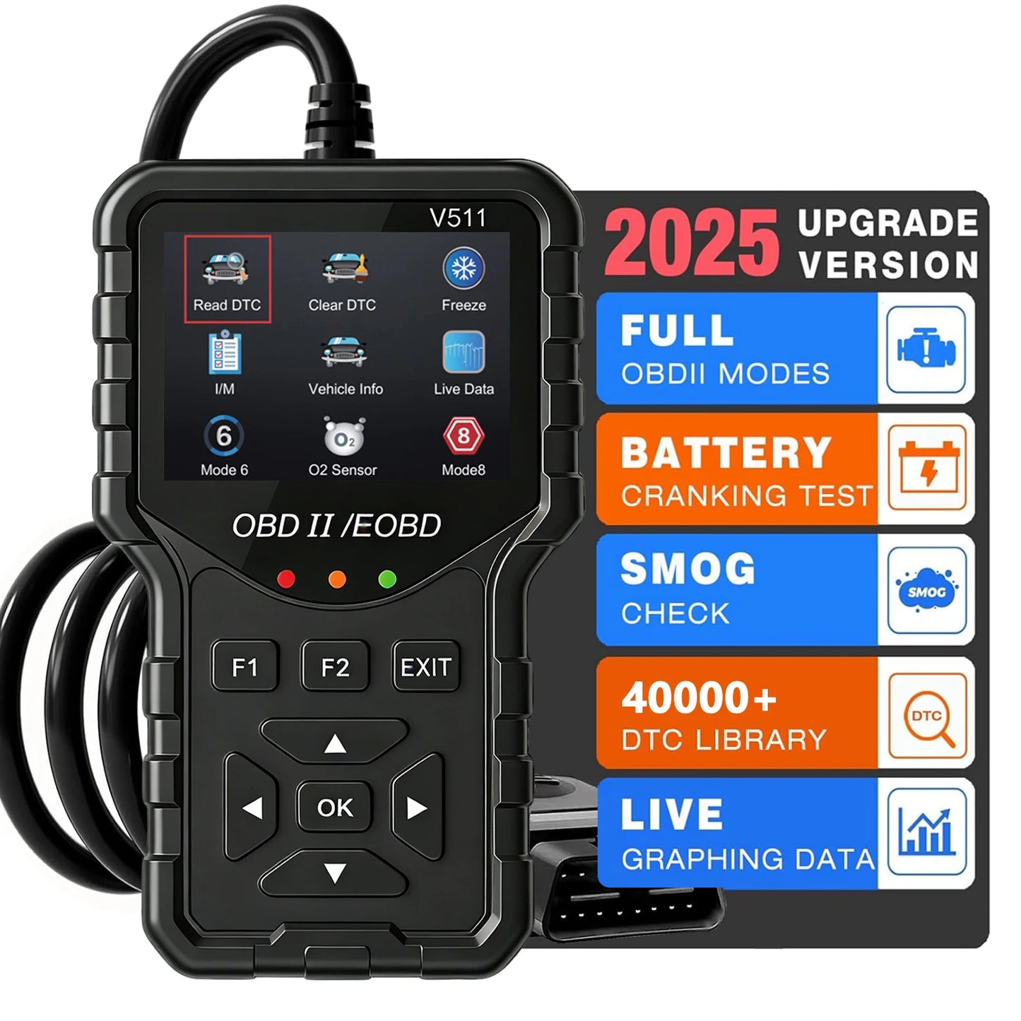 2025 New Model, Supports 8 Languages, Professional Obd2 Car Diagnostic Tool, Direct Sales from the Manufacturer, V511 Professional Code Reader and Scan Tool, Clears Fault Codes, Real-Time Data Stream, Enhanced Engine Fault Co