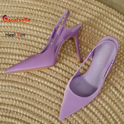 2025 New Fairy Pink Womens High Heel Sandals Pointed Toe Shallow Mouth Soft Leather Heels Ladies Fashion Banquet Versatile Shoes