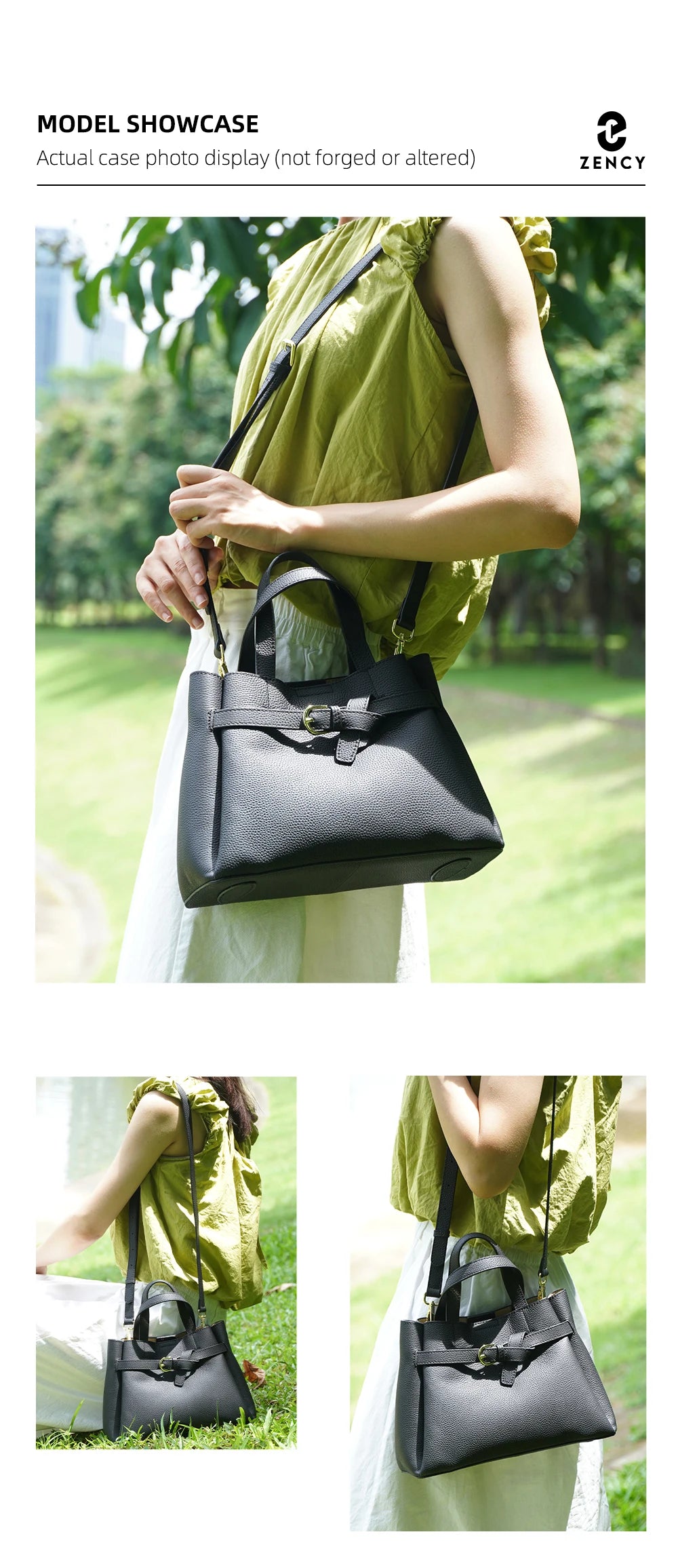 Zency Fashion Genuine Leather Top-handle Bag For Women Luxury Designer Crossbody Bag Zipper Purse Elegant OL Work Bag Tote Sac