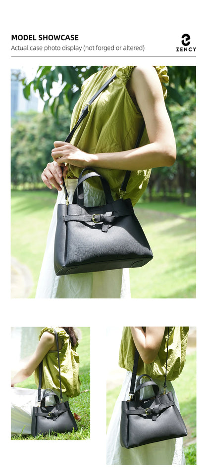 Zency Fashion Genuine Leather Top-handle Bag For Women Luxury Designer Crossbody Bag Zipper Purse Elegant OL Work Bag Tote Sac