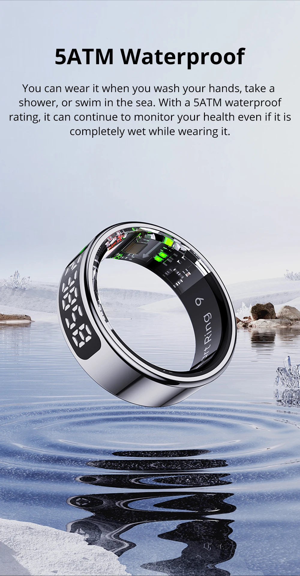 2026 COLMI R12 Smart Ring with Display Screen and Touch, Wireless Charging, Health Manager, 5 ATM Waterproof For Men Women