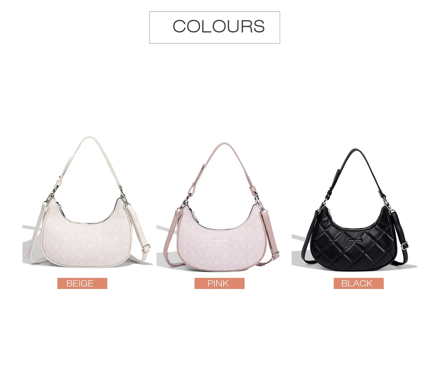 David Jones Multifunctional Women's Leather Underarm Bag Autumn Summer Trendy Crescent Bag Fashion Luxury Vintage Shoulder Bag
