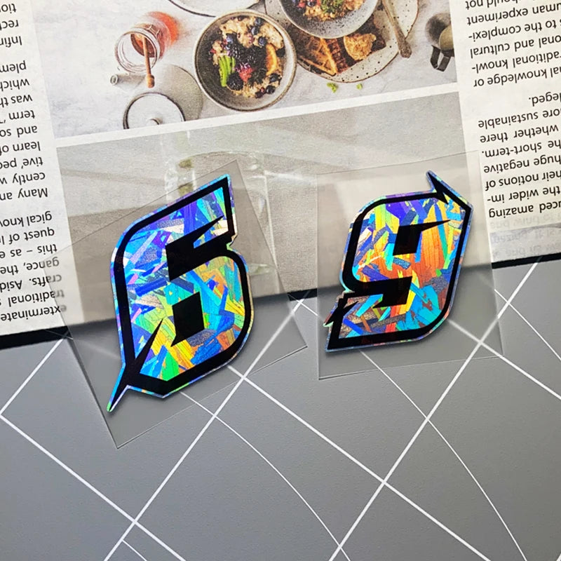 1PC Arabic Numbers Motorcycle Stickers Reflective Holographic Carbon Effect for Helmet Scooter Fuel Tank Front Fairing Decals