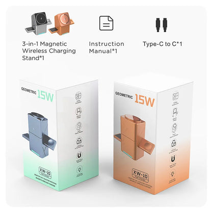 2025 Touch Auto-Rotating Qi2 3 in 1 Magnetic Wireless Charger Stand For iPhone Samsung Xiaomi OPPO 30W Fast Charging