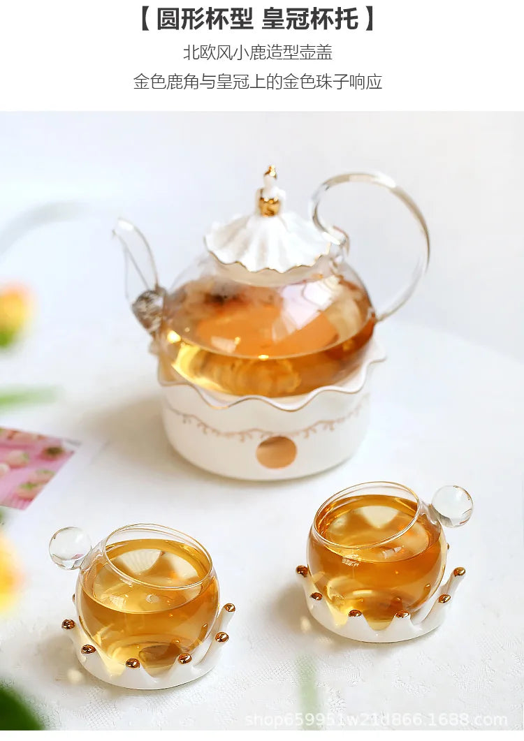 Nordic Afternoon Tea Set Flower Tea Cup Set Boiled Fruit Teapot Candle Heated Teapot Home Gifr
