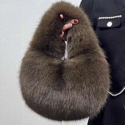 Winter Shoulder Bags Casual Furry for Women Solid Color Soft Plush Ladies Clutch Purse Handbags Lightweight Female Hobos Bag