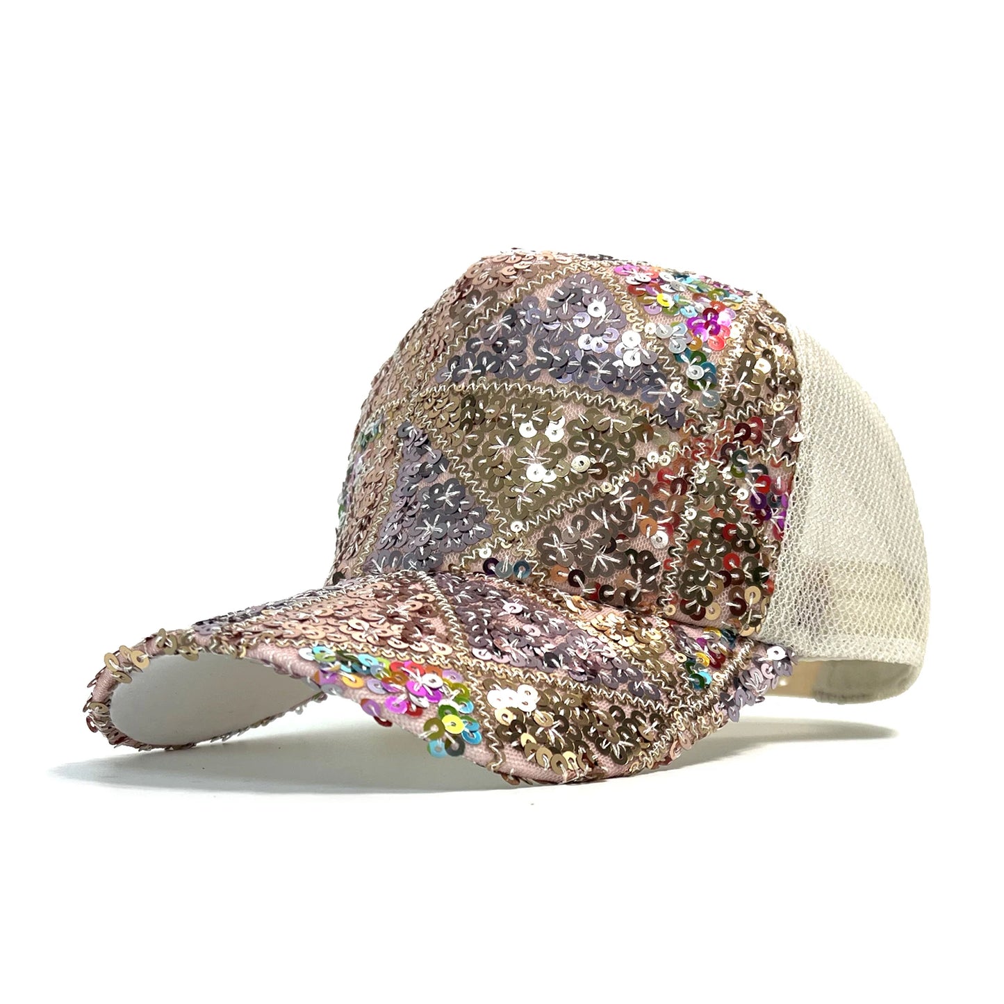 Summer Shiny Sequin Back Mesh Adjustable Cotton Baseball Cap Sun Hat