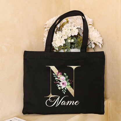 Personalized Initial with Name Tote Bag Women Canvas Shoulder Bags Monogram Shopping Bag Handbags Birthday Wedding Gifts for Her