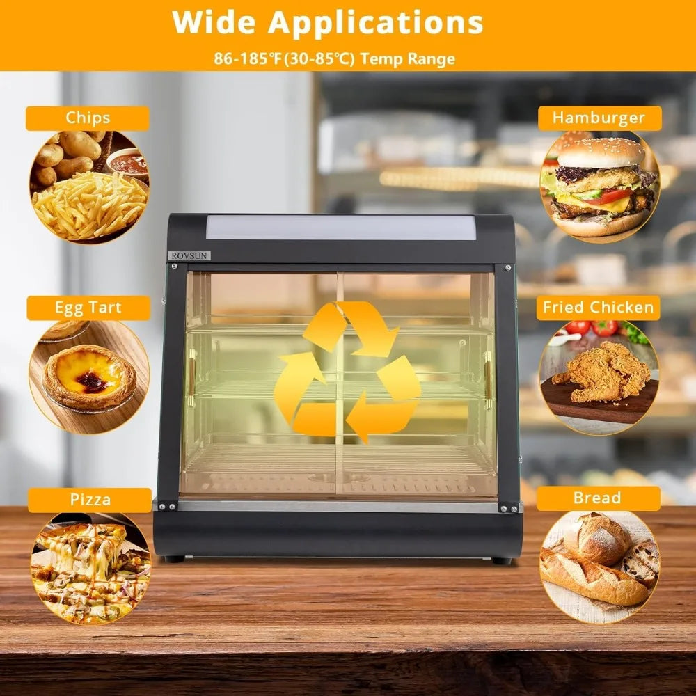26" Commercial Food Warmer Display Pizza Warmer, 3-Tier Electric Countertop Food Warmer w/LED Lighting Adjustable Removable