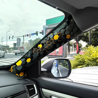 2-piece set of 3D honeycomb geometric design self-adhesive car A-pillar trim, elastic fabric, car interior accessories.