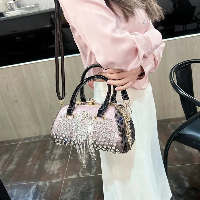 Fashion Diamonds Leather Women's Handbag Small Shoulder Cross-Body Bag New Elegant Evening Bag Portable Girls Party Dinner Bags