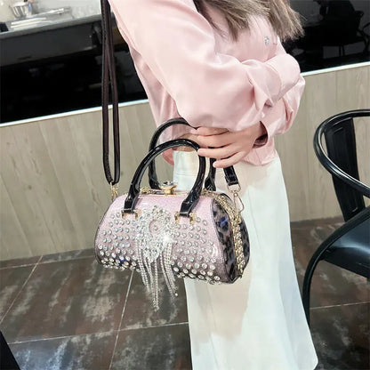 Fashion Diamonds Leather Women's Handbag Small Shoulder Cross-Body Bag New Elegant Evening Bag Portable Girls Party Dinner Bags