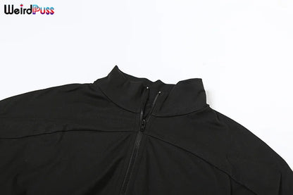 Weird Puss Women Tracksuit 2 Piece Set 2024 Autumn Casual Zip Thin Drawstring Jacket+Leggings Matching Streetwear Sporty Suit