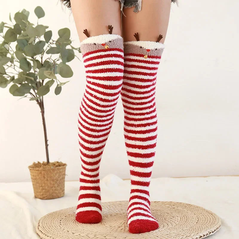 Snug Fleece Over Knee Socks Plush Cozy Winter Fall Sweet Long Female Hosiery Soft Fuzzy Leg Covers Floor Wear2024 New Bulk Deal