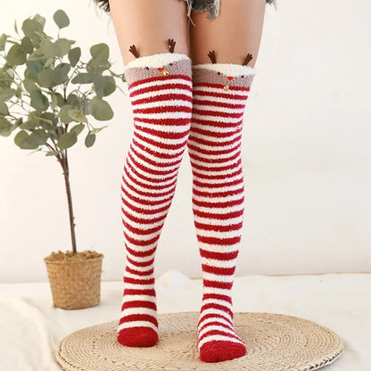 Snug Fleece Over Knee Socks Plush Cozy Winter Fall Sweet Long Female Hosiery Soft Fuzzy Leg Covers Floor Wear2024 New Bulk Deal