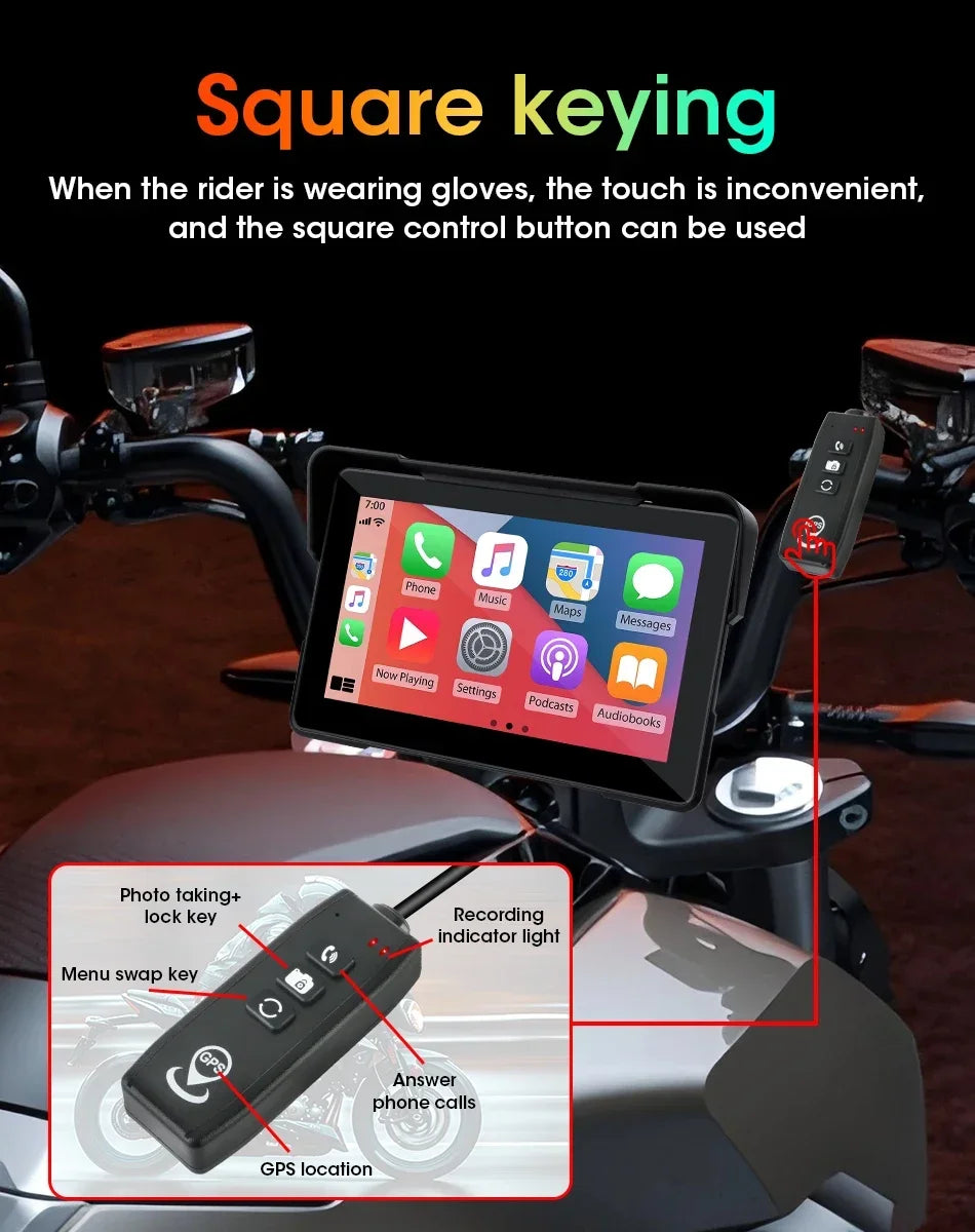 Jansite 7 inch 2K Motorcycle Upgrade Module DVR Navigation GPS Wireless CarPlay Waterproof IPX7 TPMS Portable Smart Display Cam