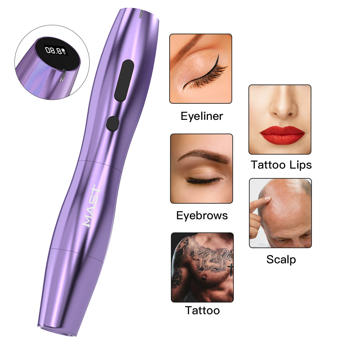 Mast P20 Wireless Tattoo Machine Full Kit 2.5mm Stroke Permanent Makeup Pen 1000mAh Battery 122g Lightweight Design for PMU Work