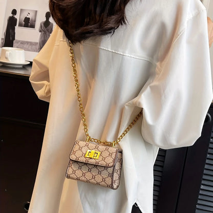 Stylish Mini Crossbody Bag with Geometric Pattern Faux Leather Buckle Closure Painted Edge Detail Faux Leather Lining Purse