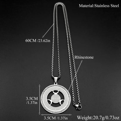Witchcraft Triple Moon Goddness Hekate Wheel Stainless Steel Pendant Necklace Strophalos Hecate Magic Symbol PIN Jewelry