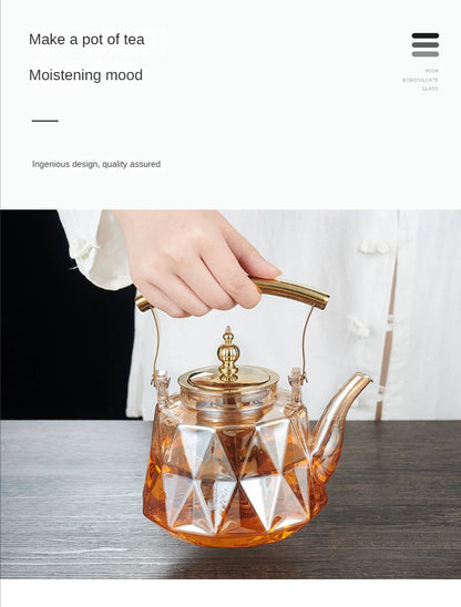Glass Beam Pot Flower Tea Pot Health Pot Heat Resistant Glass Teapot With Strainer Infuser Teapot to Boil Water Kettle Gaiwan