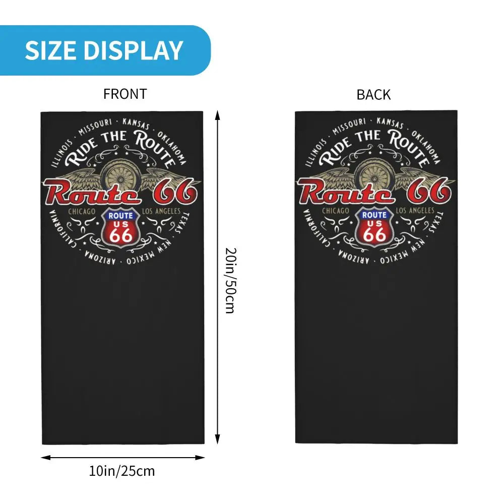 Custom Travel Motorcycle Ride Route 66 Bandana Winter Neck Warmer Windproof Wrap Face Scarf for Hiking Highways Gaiter Headband