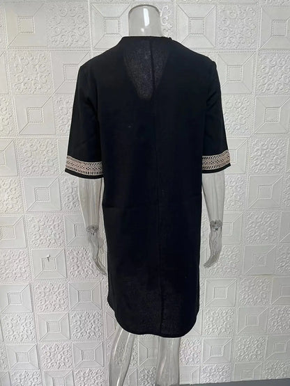 New solid color V-neck mid-sleeved elegant dress