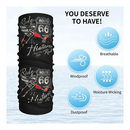 Custom Travel Motorcycle Ride Route 66 Bandana Winter Neck Warmer Windproof Wrap Face Scarf for Hiking Highways Gaiter Headband