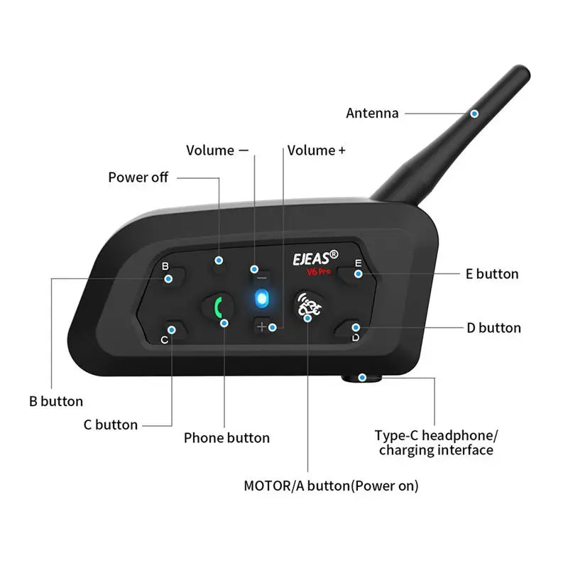 EJEAS Only Official Oversea Store V6PRO+ Motorcycle Intercom Helmet Bluetooth5.1  Headset 6 Riders 800m Communicator Waterproof