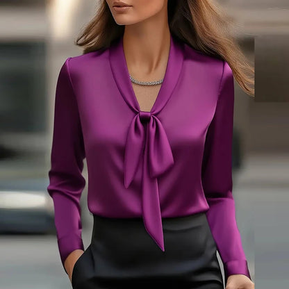 Satin Long Sleeve Shirt Women Elegant Slik Tops Female Solid Color Office Blouse For Women Spring Autumn Pullover