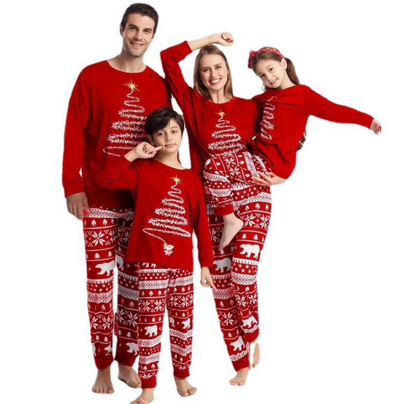Christmas Family Matching Pajamas Set Firework Print Mom Dad Kids Home Clothes Warm Soft Sleepwear Baby&Dog Romper Pjs Xmas Look