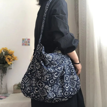 Portable Cotton Shopping Bag Bandanna Print Open Pocket Handbags Reusable High-capacity Books Bag Travel