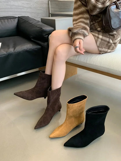 Eilyken Vintage Pointed Toe Women Ankle Boots Designer Thin Low Heel Shoes Modern Short Botas Autumn Winter Zapatos De Mujer