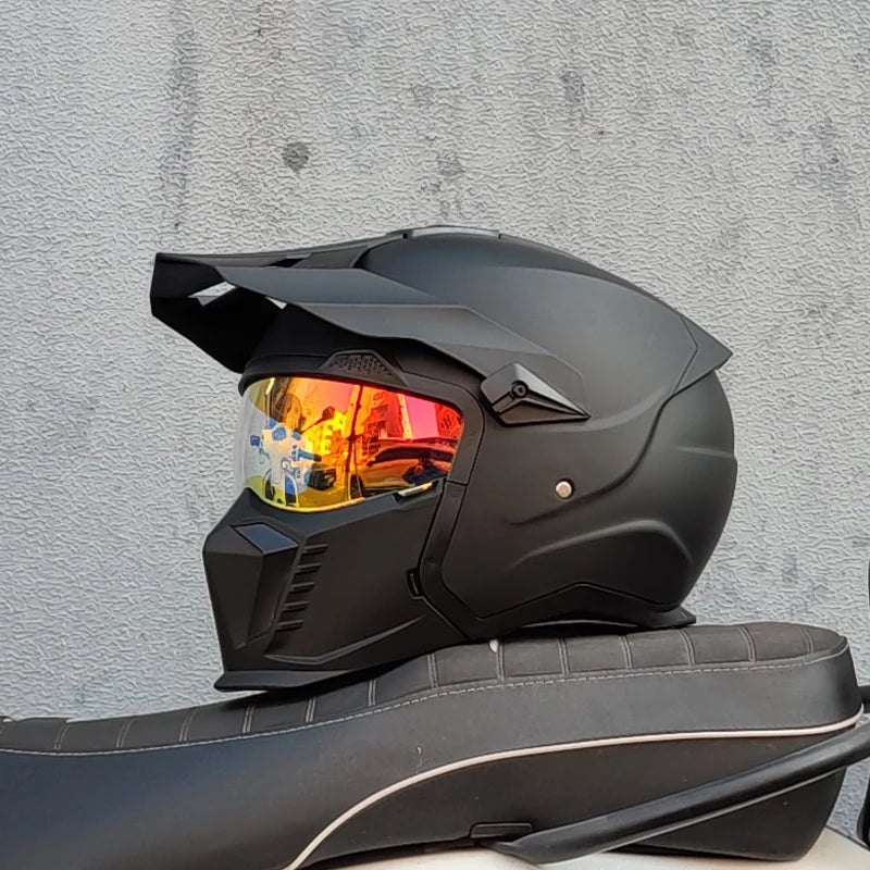 ORZ Street Fighter Combination Helmet Motorcycle Helmet Men's and Women's Retro Full Helmet Four Seasons Detachable DOT