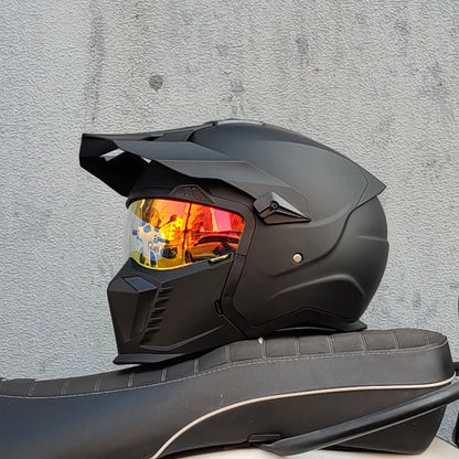 ORZ Street Fighter Combination Helmet Motorcycle Helmet Men's and Women's Retro Full Helmet Four Seasons Detachable DOT