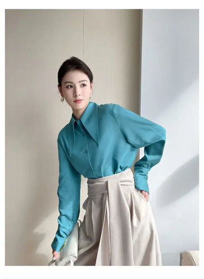 Spring Autumn New Elegant Long Sleeve Loose Shirt Tops Solid Color All-match Fashion Blouse Temperament Korean Women Clothing