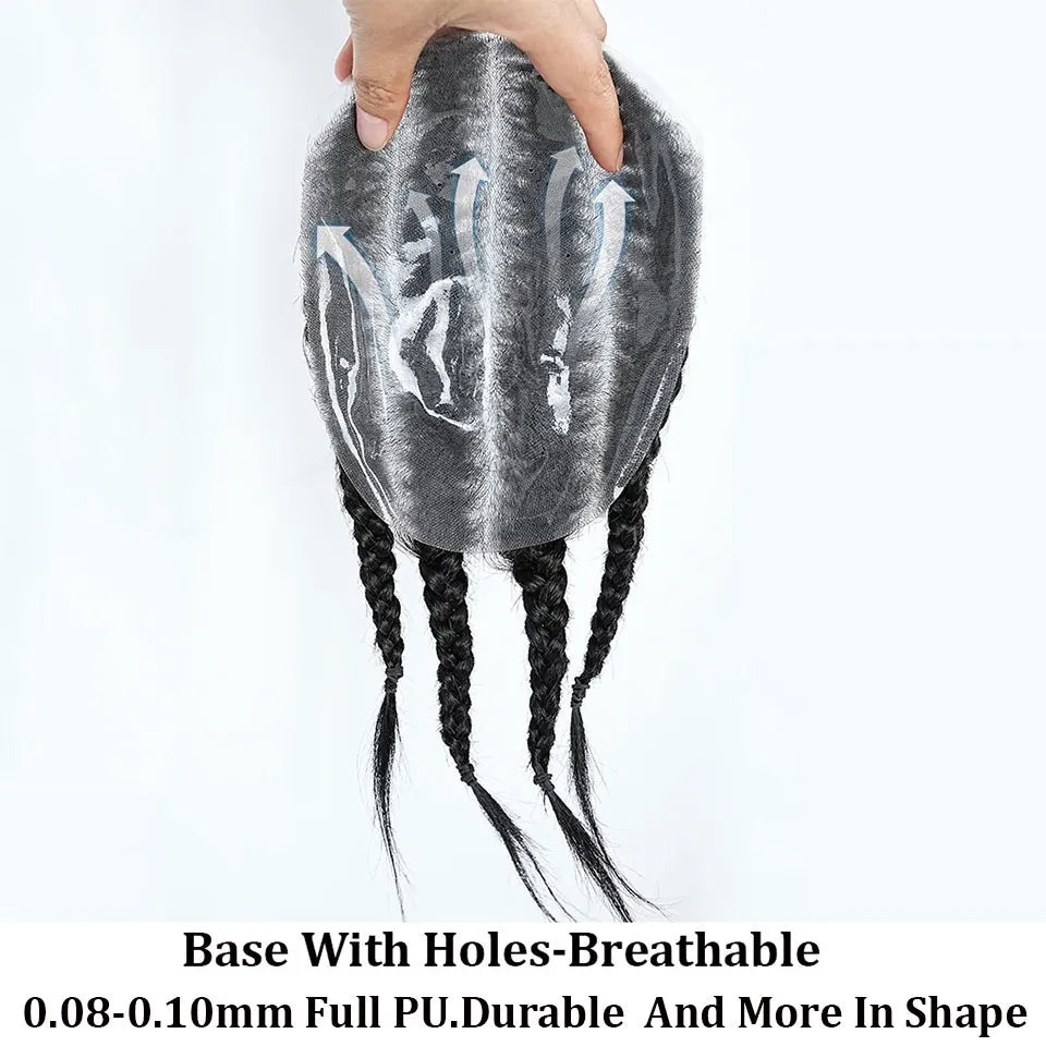 Cornrow Box Braided Men Toupee Human Hair Skin Full PU Hairpiece Breathable Replacement Hair System Prosthesis For Men Patch Wig