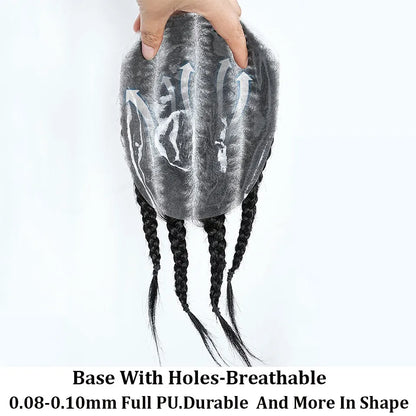 Cornrow Box Braided Men Toupee Human Hair Skin Full PU Hairpiece Breathable Replacement Hair System Prosthesis For Men Patch Wig
