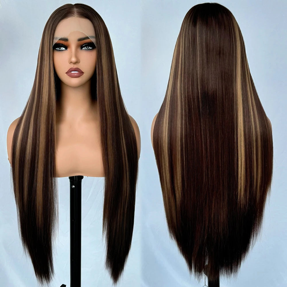 X-TRESS Synthetic Lace Front Hair Wigs for Women 32inch Long Loose Wave Black Color 13X6 Lace Frontal Wig with Natural Baby Hair