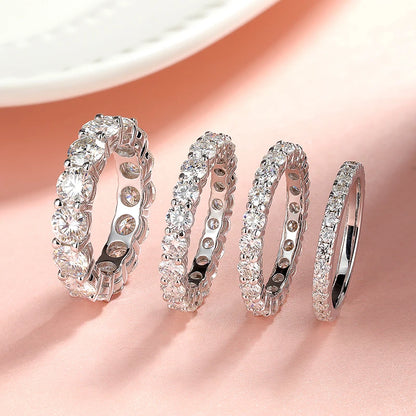 Smyoue 2-5mm Full Moissanite Ring for Women Sparkling Wedding Eternity Bands 100% S925 Sterling Silver Jewelry Classic Ring