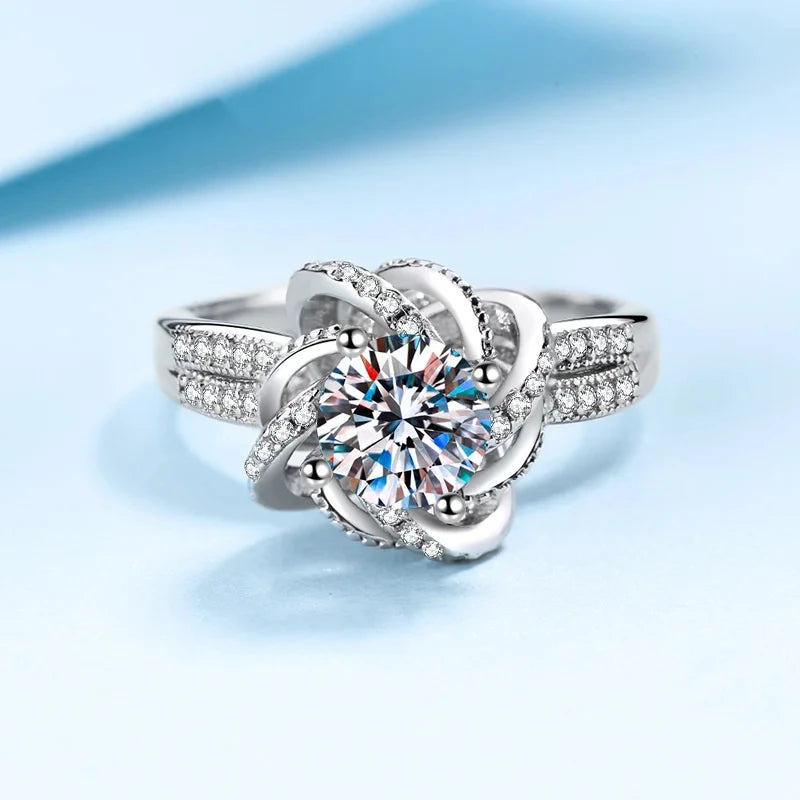 18K White Gold 1-2 Carat Moissanite Ring for Women Platinum Pt950 Spinning Rose Romantic Ring Luxury Wedding Bands Fine Jewelry